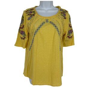 Sundance Splendor In Bloom Yellow Floral Embroidered Lace Top Boho Womens Size X